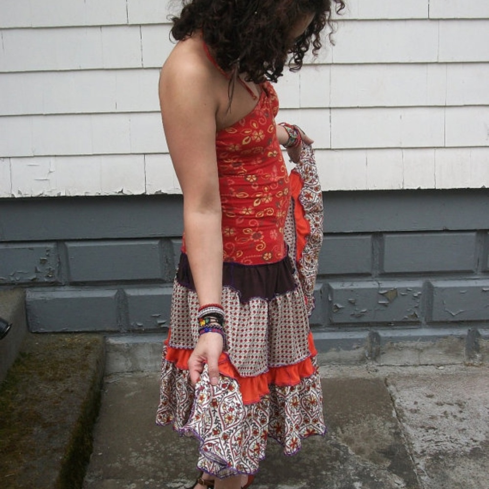 Chic Upcycled Reconstructed Boho Patchwork Dress - image 2